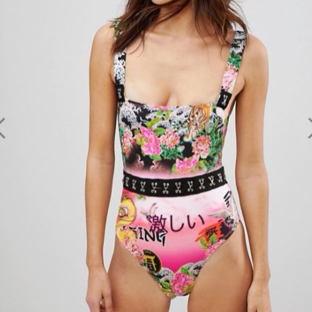 ASOS Graphic Tiger Print Hook& Eye Waist Swimsuit